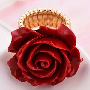 Vintage Red Rose Flower Ring